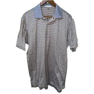 Peter Millar Men's Polo Shirt Orange Blue Striped‎ Size Medium (22X30.5)